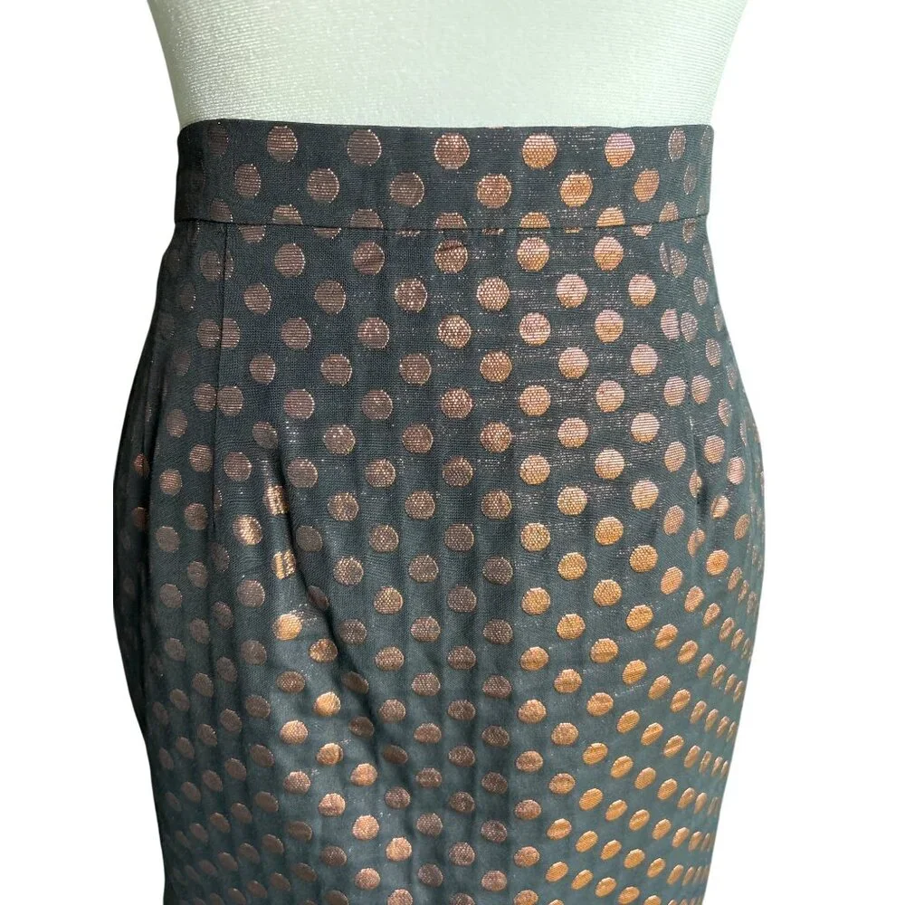 Eva Franco Skirt Anthropologie Size 8 Black‎ Bronze Metallic Polka Dots